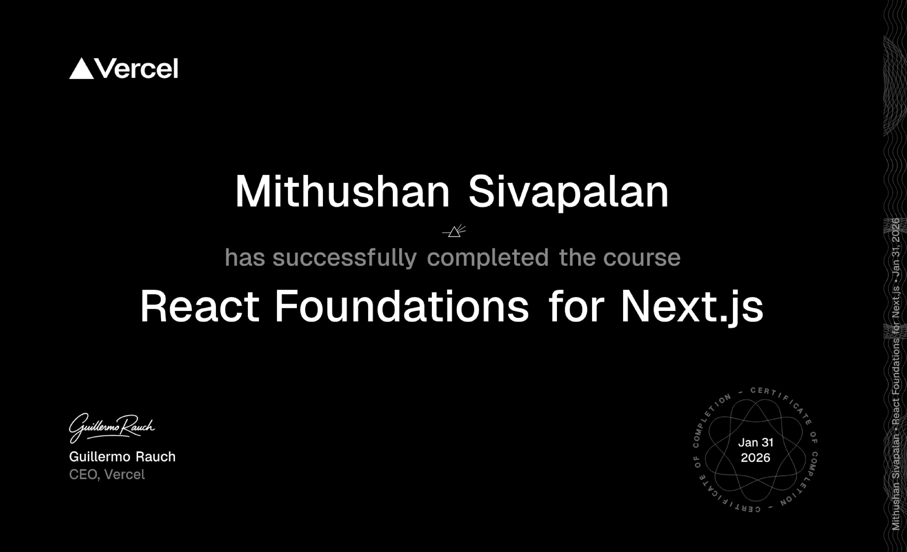 React Foundations for Next.js certificate preview