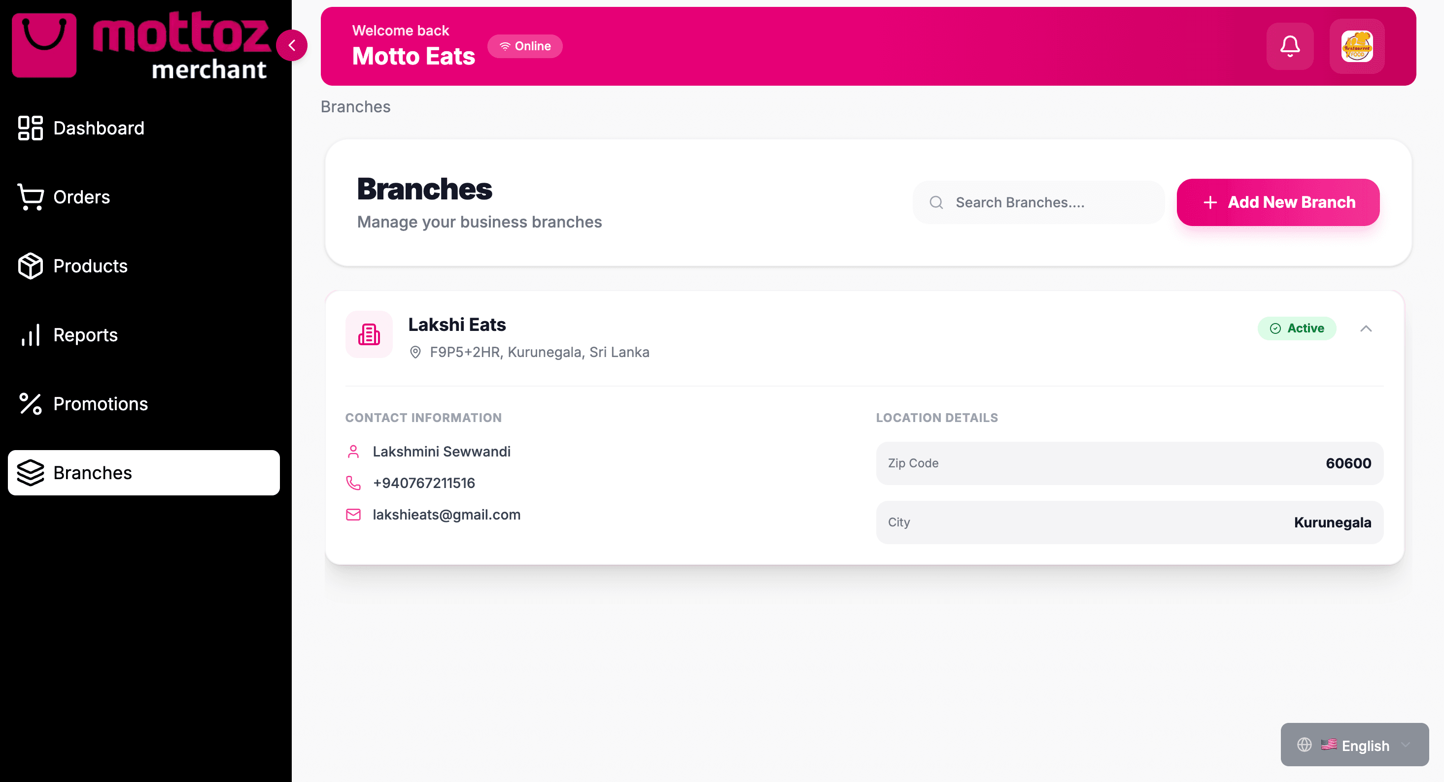 MOTTOZ Merchant Dashboard - View 3