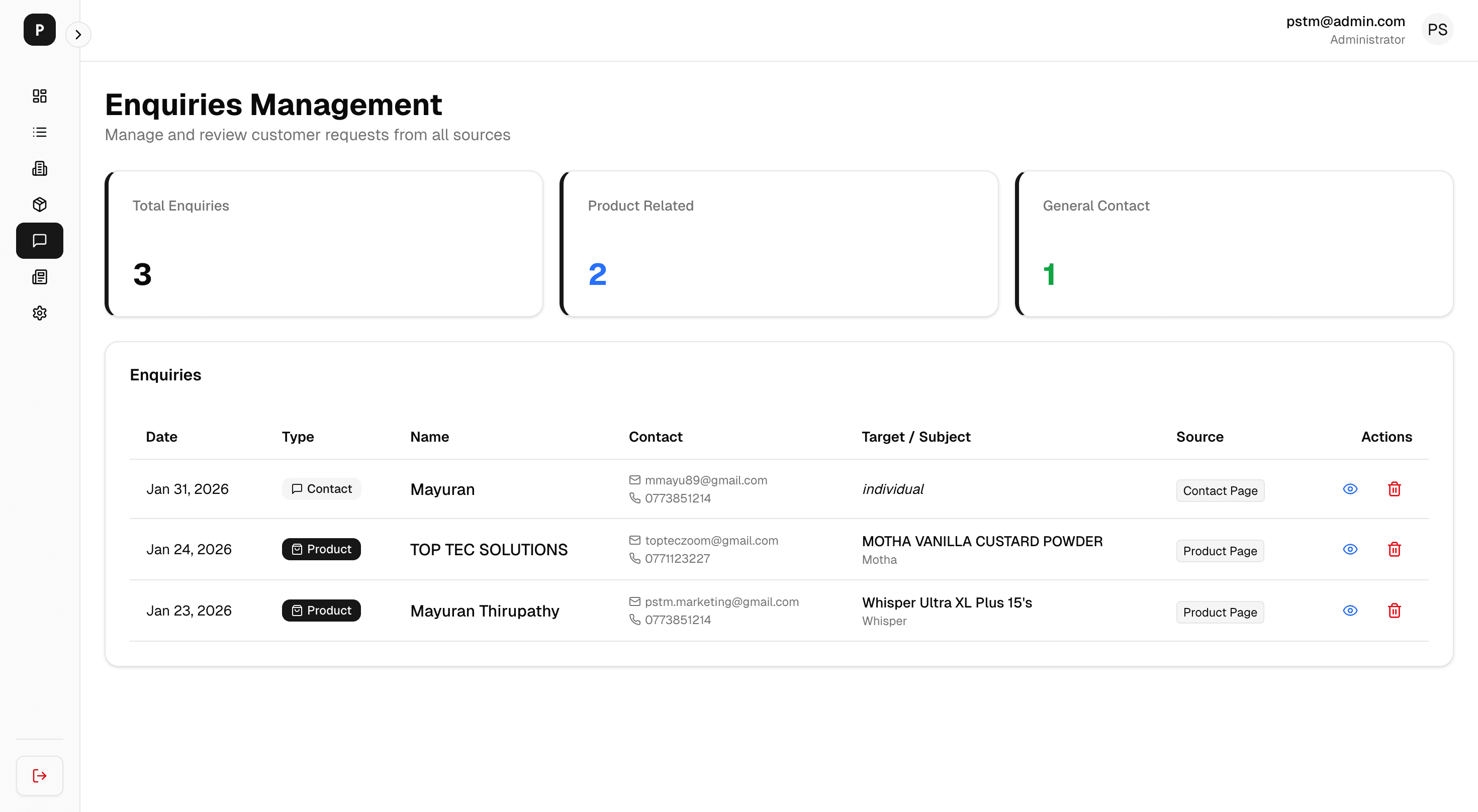 PSTM Admin Dashboard - View 4