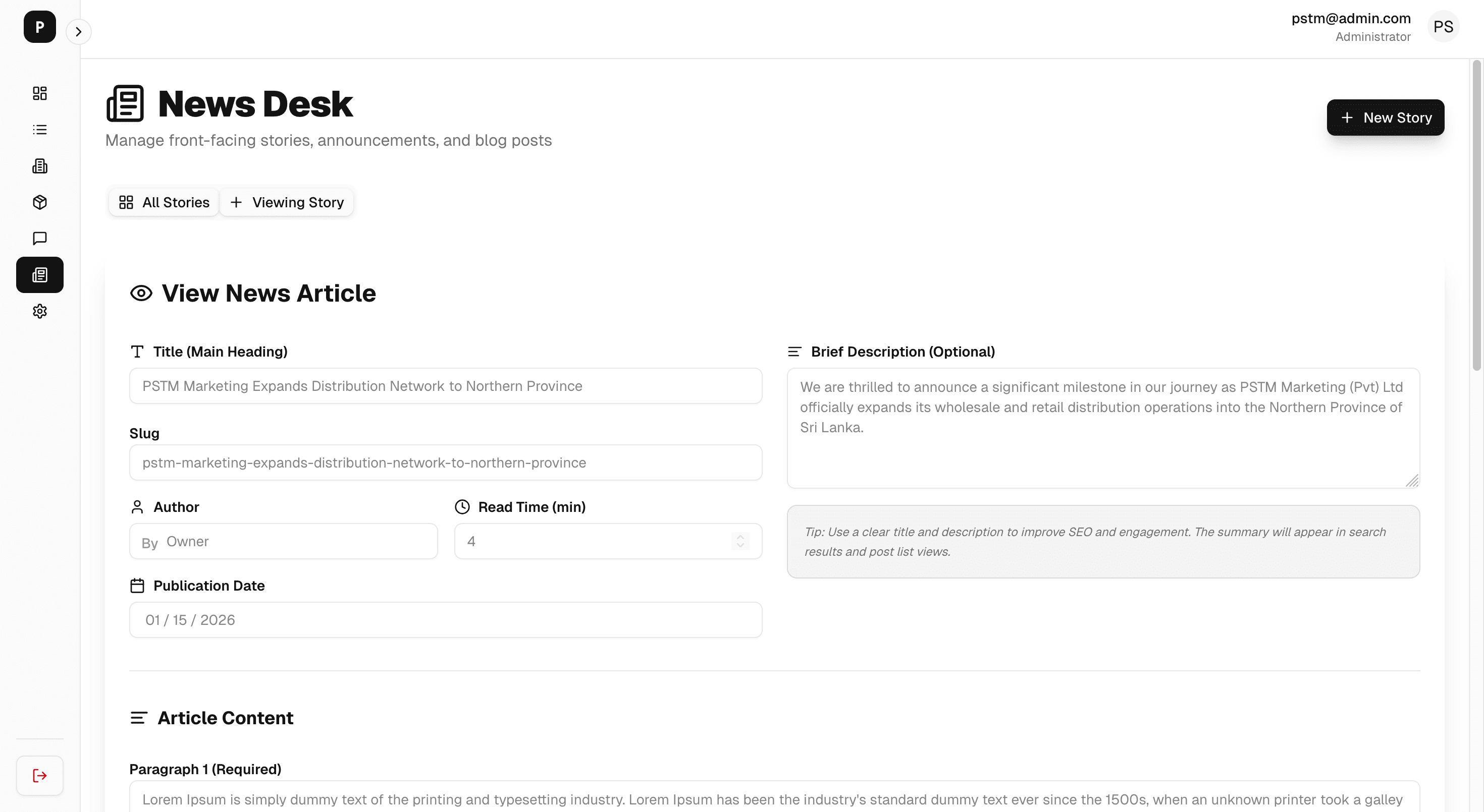 PSTM Admin Dashboard - View 5