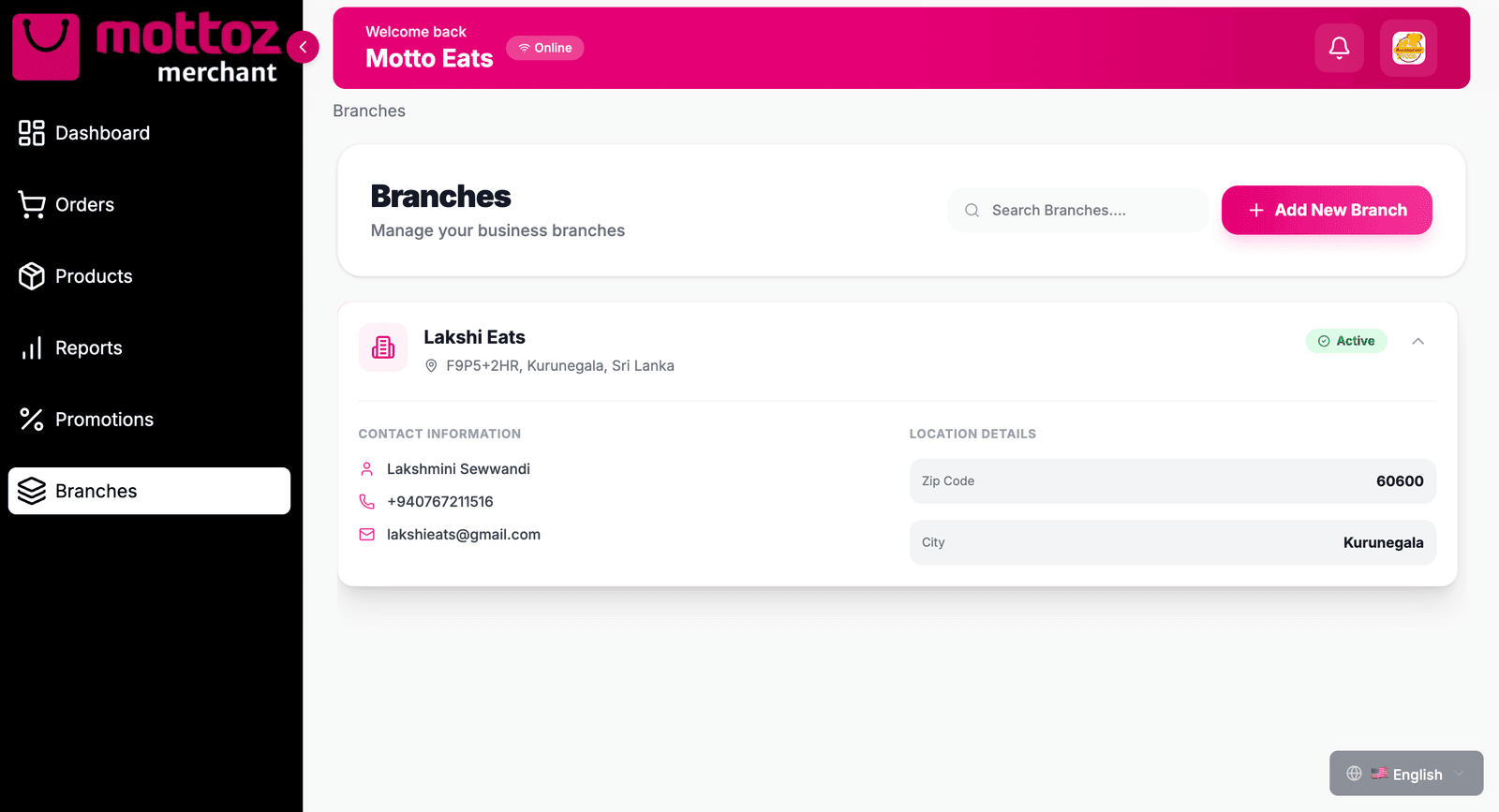 MOTTOZ Merchant Dashboard - View 3